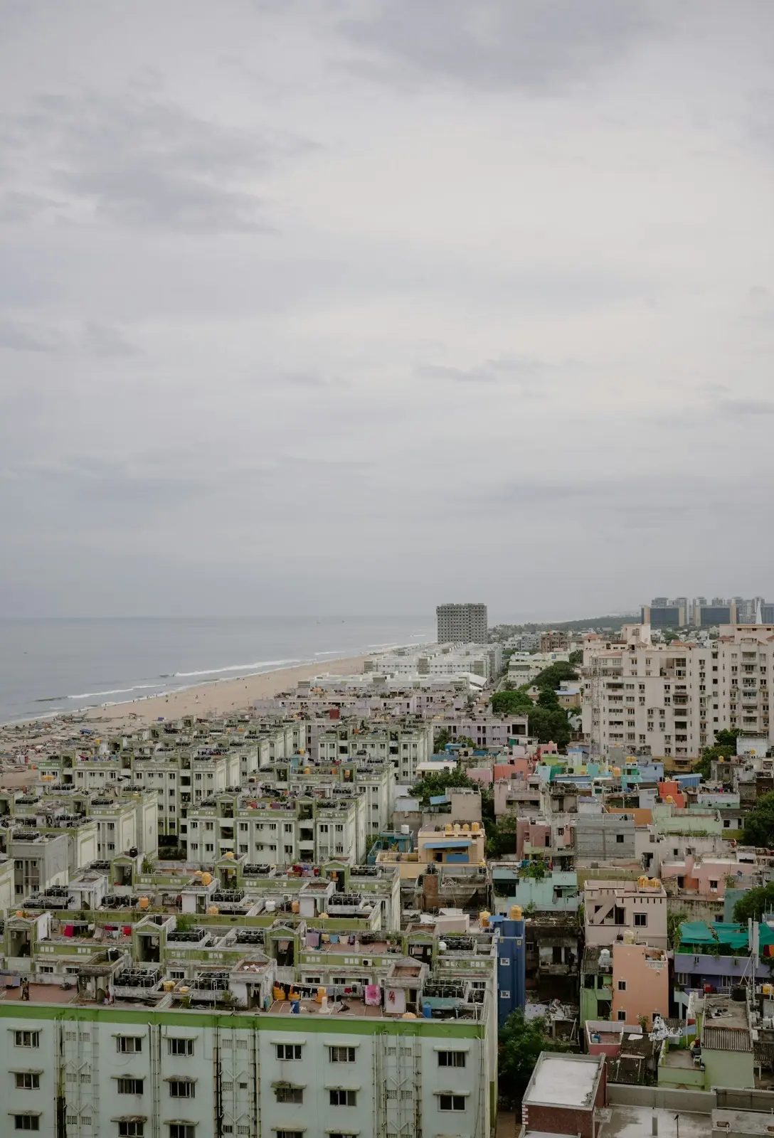 View over Chennai rooftops towards the beach and sea